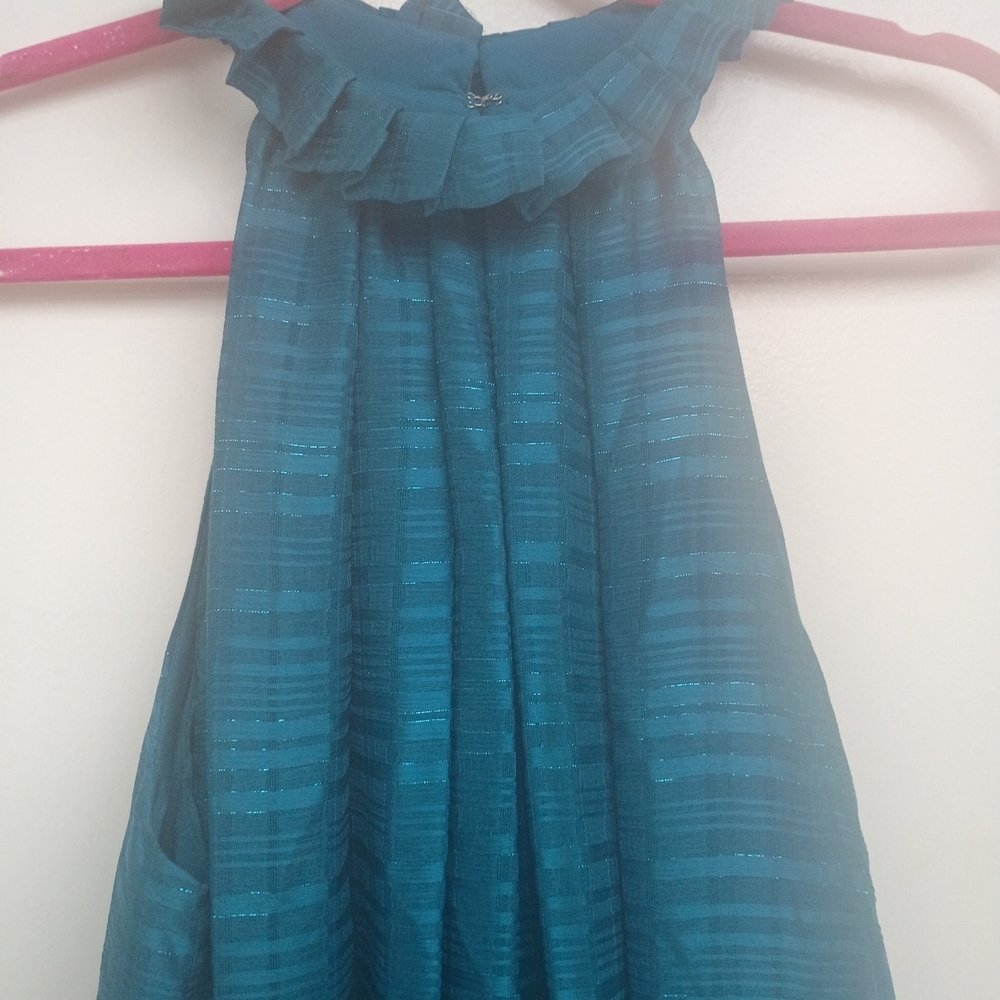 Badgley Mischka Teal Halter Ruffle Mini Dress - Picture 3 of 8